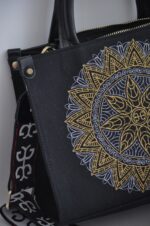 Tote Embroidery Canvas Bag - Black - Image 3