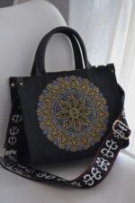 Tote Embroidery Canvas Bag - Black - Image 2