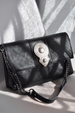 Aurora Leather Shoulder Bag - Black - Image 3