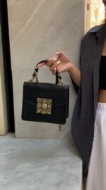 Dahlia Leather handbag  - Black Stamped - Image 5