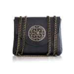 Amelie Leather Shoulder Bag - Black Stamped