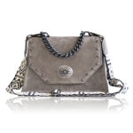 Chiara Leather Shoulder Bag - Grey Suede