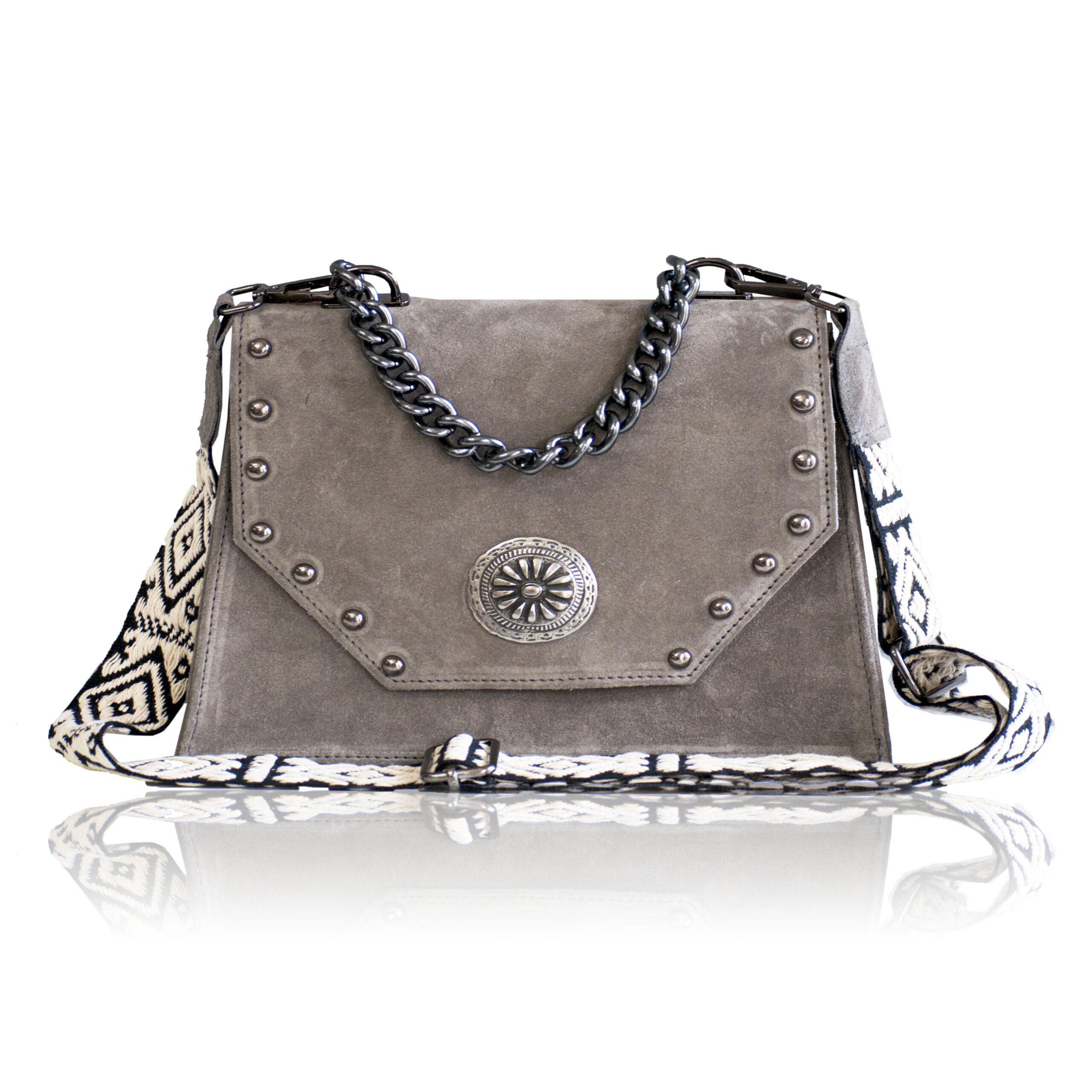 grey suede Chiara Leather Shoulder Bag - Grey Suede - Image 1