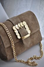 Faidra Leather  Shoulder Bag - Mocca suede - Image 2