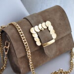Faidra Leather  Shoulder Bag - Mocca suede