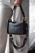 Gigi Leather Handbag - Black Textured - Image 3