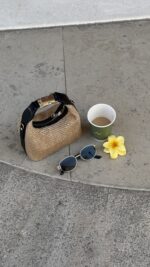 Maggie Raffia Handbag - Black - Image 3