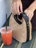 Maggie Raffia Handbag - Black - Image 4