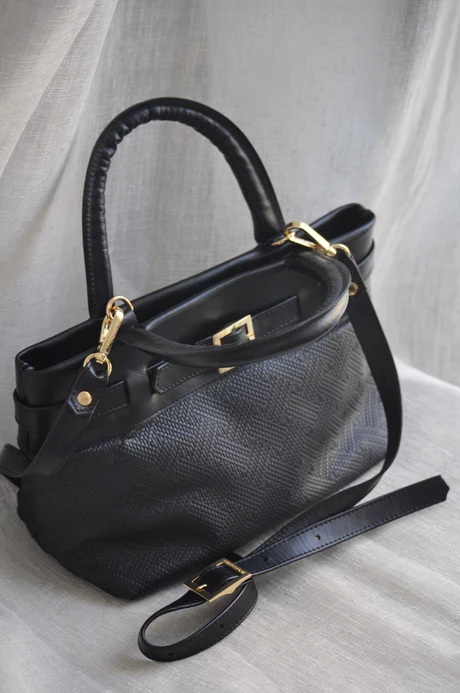 Emily 25 Leather Handbag- Black Textured - TAF Lifestyle